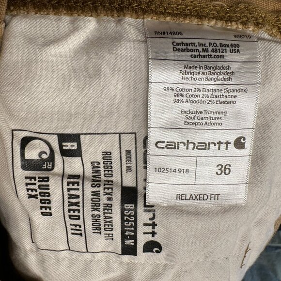 Carhartt | Lot of 2 Men's 36 Rugged Flex Relaxed Fit Canvas Work Shorts BS2514-M - Picture 16 of 16
